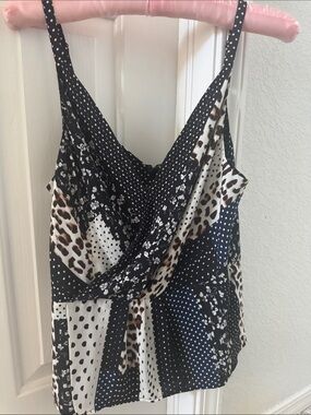 CAbi Black, White & Brown Patchwork Print Cami